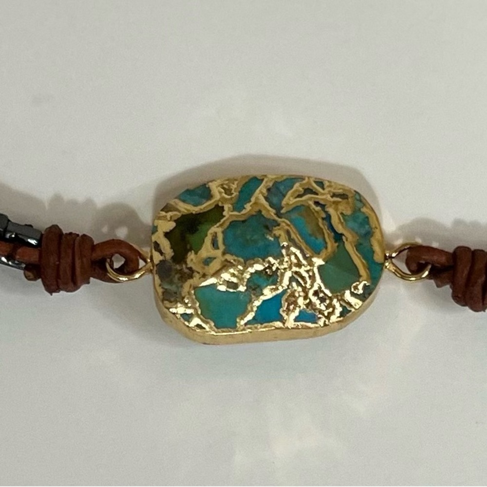 Genuine Gold & Turquoise Boho Wrap Necklace | Handcrafted - Picture 2 of 6